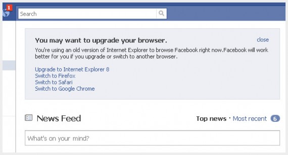 Facebook encourages users to update their browser