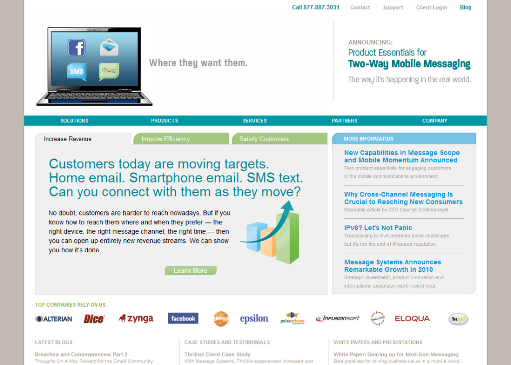Message Systems homepage screenshot