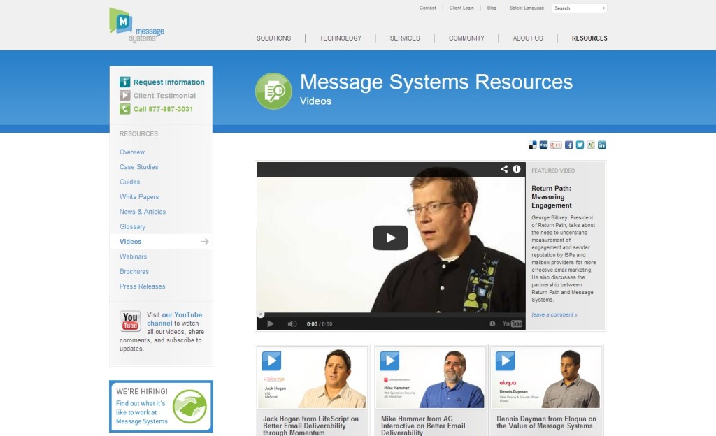 Message Systems videos page (2012)