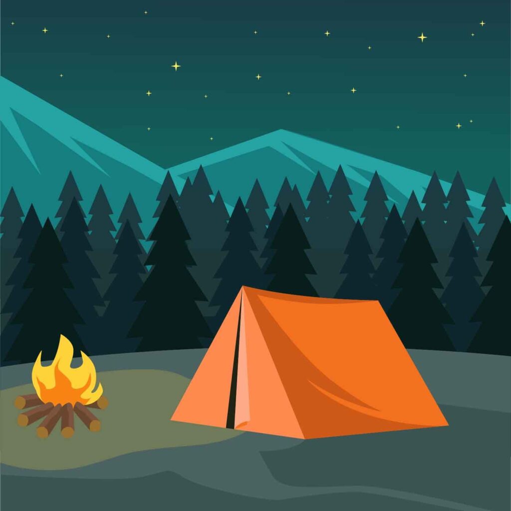 Cute illustration of a campsite at night
