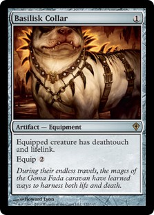 Basilisk Collar. 1 Artifact Equipment. Equipped creature has deathtouch and lifelink. Equip 2.