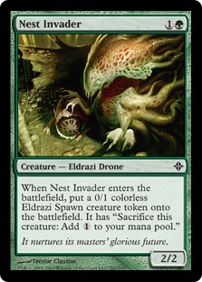 Nest Invader. !G 2/2 Eldrazi Drone. When this creature enters, create a 0/1 colorless Eldrazi Spawn creature token. It has "Sacrifice this token: Add Colorless."