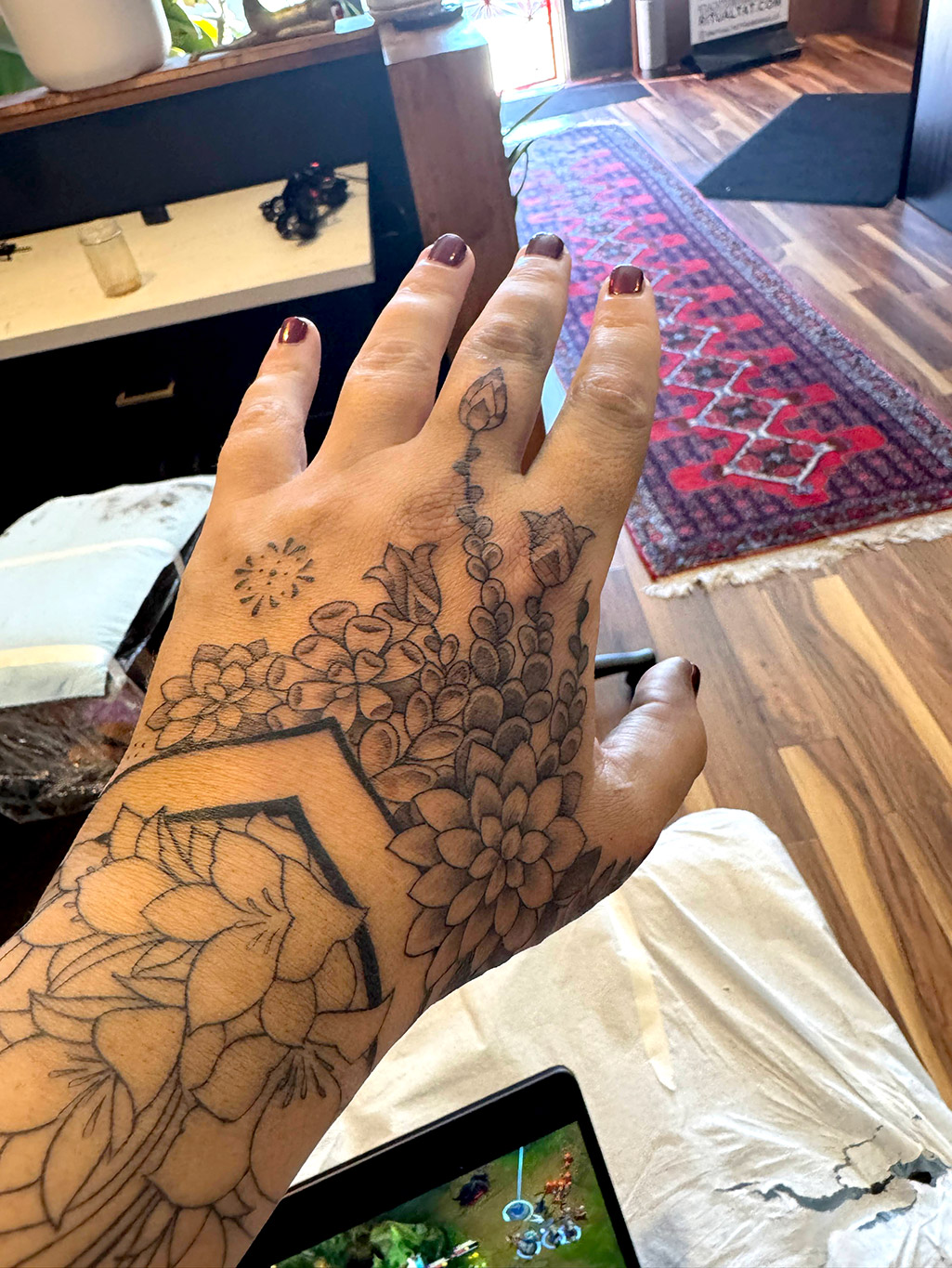 Corry's forearm tattoo progress photo from the wrist