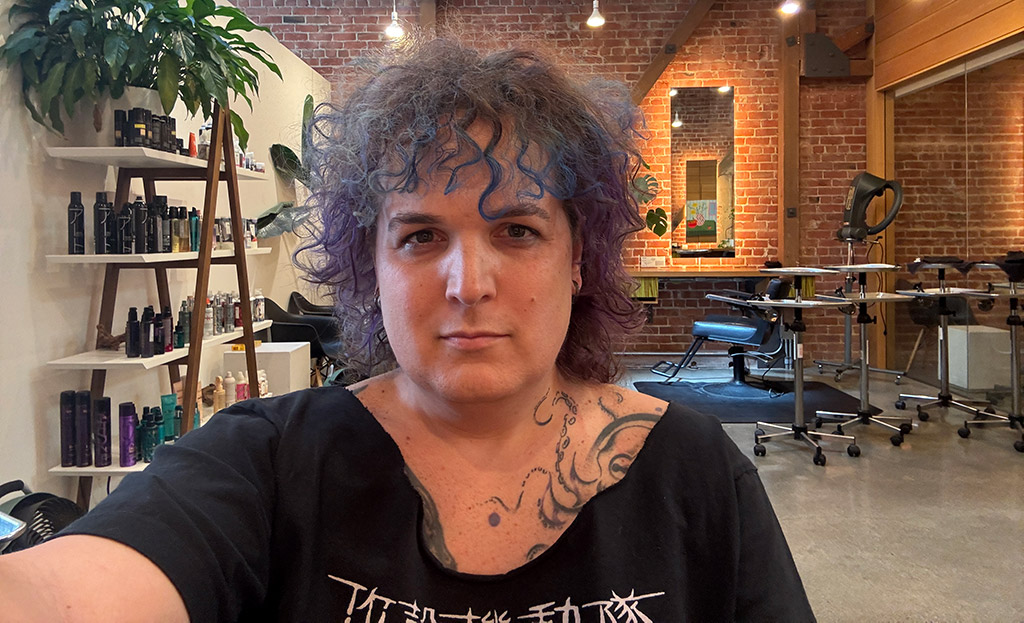 A selfie of Corry at the salon before getting her hair done