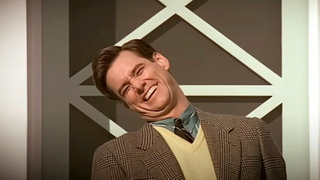 Jim Carrey from The Truman Show saying hi to his neighbor