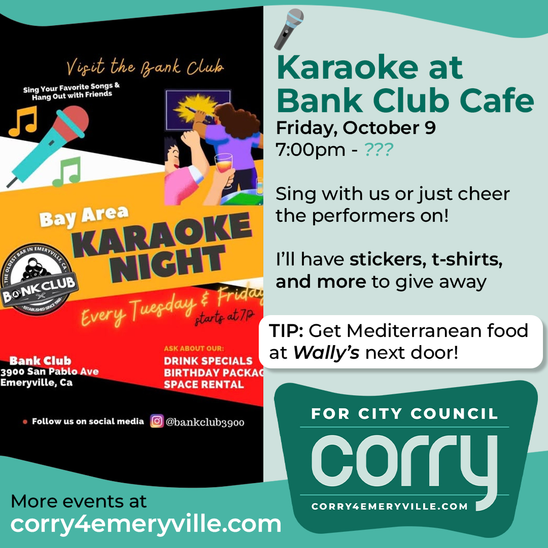 Banner promoting Karaoke Night at Bank Club Cafe in Emeryville