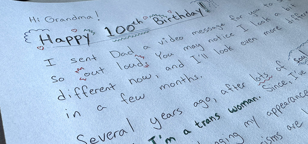 Cropped photo of the top portion of my hand written letter to my grandma. Full text available in the associated blog post.