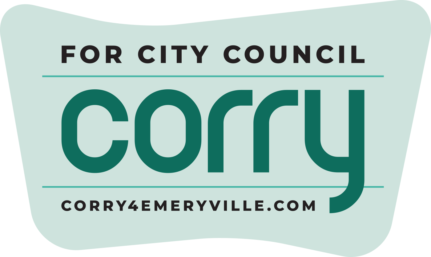Logo: Corry for City Council. corry4emeryville.com -- lighter color background.