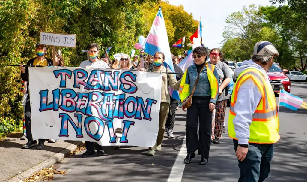Protesters march against anti-trans bills